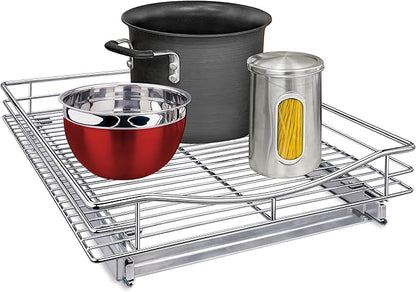 LYNK PROFESSIONAL® Pull Out Cabinet Organizer, 17" x 18" Slide Out Cabinet Organizer Pull Out Drawer – Pull Out Shelves for Kitchen Cabinets – Under Sink Organizers - Lifetime Ltd. Warranty, Chrome
