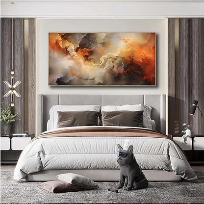 VHMING Abstract Wall Art Framed Ready to Hang Home Decor Orange White Artwork Wall Art Prints Canvas Painting Large Size for Living Room Bedroom Office Decoration 30"x60"