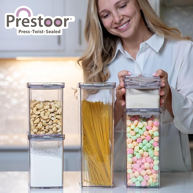 5-Pack SAN Pantry Storage Container Set, Leakproof Twist-Lock Lids, BPA-Free Stackable Canisters for Sugar, Flour, Pasta, Cereal & Snacks (0.8qt, 1.9qt ×2, 3qt, 4qt)