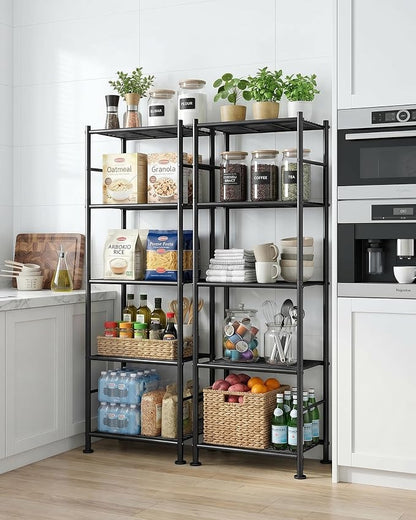 Sakugi Storage Shelves - Set of 2, 5-Tier Metal Shelf Organizer, Space-Saving Garage Shelving with Leveling Feet, Standing Shelves Organizer for Kitchen, Laundry, Pantry (18.4" x 12.6" x 57.4", Black)