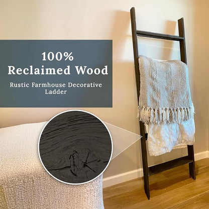 BARNWOODUSA Throw Blanket Ladder – Fully Assembled Reclaimed Wood – Rustic Decorative Ladder for Towels, Quilts, & More – Perfect Farmhouse Decor for Bathroom, Porch, or Living Room,5ft18.