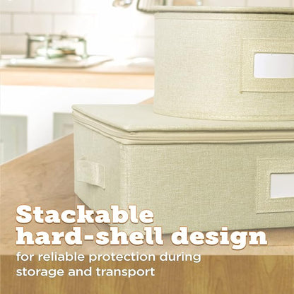 storageLAB Cup and Mug Storage Containers, Hard Shell Storage Case with Felt Dividers for Cups, Mugs, Dishes, and Glasses, Ideal for Kitchen Organizing and Moving Supplies - 1 Pack, Cream