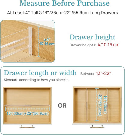 Vtopmart 8 Pack Drawer Dividers for Clothes, 4" High 13"-22" Adjustable Expandable Dresser Drawer Organizer, Clear Plastic Separators for Dresser, Baby Clothing, Underwear, Cosmetic, Toiletries