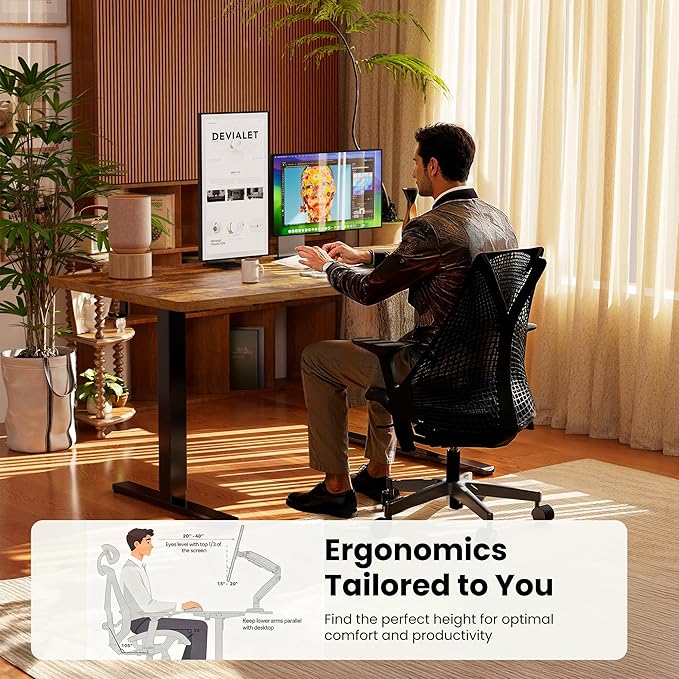 ErGear Height Adjustable Electric Standing Desk, 40 x 24 Inches Sit Stand up Desk, Small Memory Computer Home Office Desk with Two-Piece Desktop (Vintage Brown)