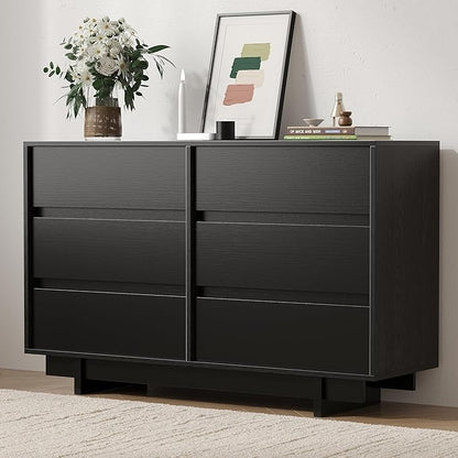 47" Wide Dresser for Bedroom with 6 Drawers,Black Modern Dressers Chest of Drawers,Wooden TV Stand,Closet Clothes Organizer for Bedroom,Hallway