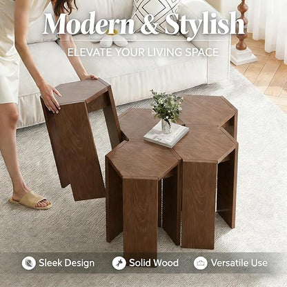 Solid Wood Nesting Coffee Tables (2 Sets of 2), 4-Piece Modular Living Room Table Set with Multiple Layouts, for Living Room Layout - Black - 12.2" L x 12.2" W x 16.7" H