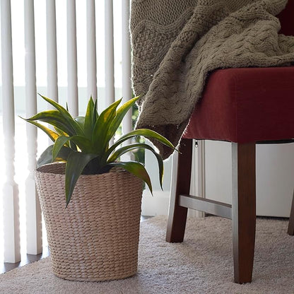 Household Essentials Cattail Waste Bin with Handwoven Fibers, Natural Golden Finish