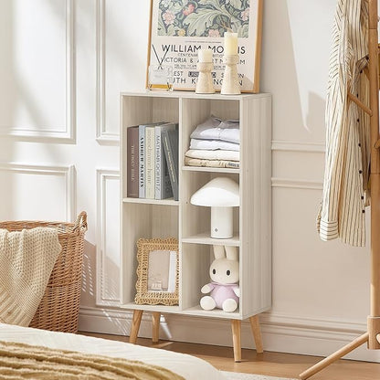 LEYAOYAO 5 Cube Bookshelf 3-Tier Bookcase with Legs,Mint Light Grey White Book Shelf Cute Storage Organizer,Free Standing Open Toy Shelves Wood Bookshelves,Display Bookcases for Bedroom,Living Room