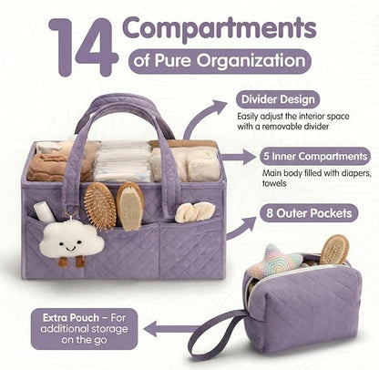 PeraBella Baby Diaper Caddy Organizer, Baby Basket Shower Gift, Portable Changing Table Basket, Postpartum Caddy & Tote Bag Pouch, Newborn Boy & Girl Nursery Essentials Registry, Car Diaper Organizer