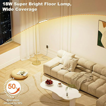 Dimmable LED Floor Lamp, Super Bright Reading Lamps Floor Standing lamp with Remote & Touch Control, Stepless Dimming & 2700K-6500K Color Temperature, for Living Room Bedroom Office, Gold