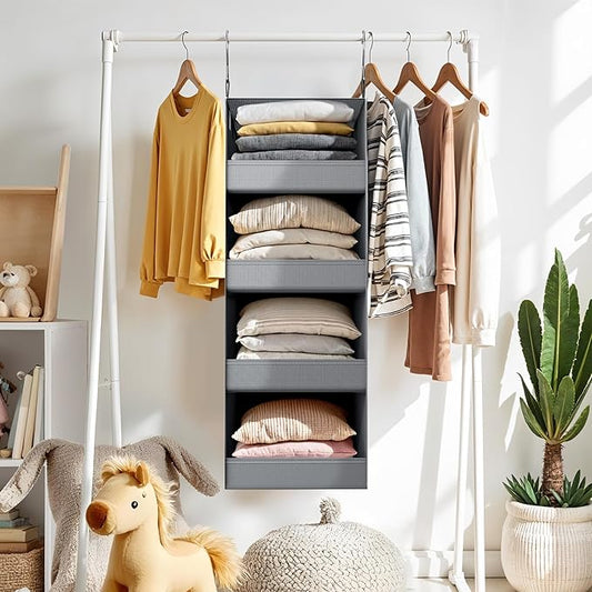 GRANNY SAYS 4-Shelf Hanging Organizer, Closet Hanging Shelves, Closet Hanging Storage Organizers, Organization for Bedroom, Living Room, Baby Nursery, Camper Accessories, Gray, 1-Pack