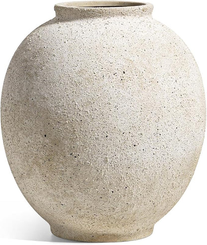 Large White Ceramic Vase - 9.8 Inch Rustic Farmhouse Flower Vase for Home Decor, Minimalist Tall Vases for Living Room, Table, Bathroom, Holiday & Weddings (Sandstone Yellow)