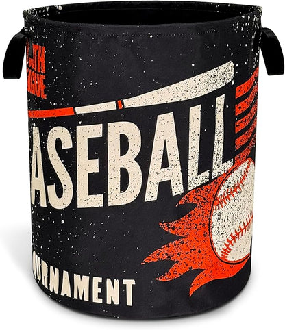 Baseball Laundry Basket Foldable Oxford Cloth Funny Tote Bag Laundry Hamper Clothes Storage Bucket Toy Organizer For Bathroom/Laundry Storage/Bedroom 18.9x16.5 Inch