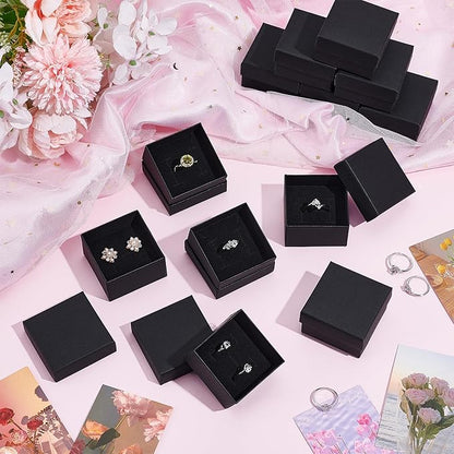100PCS Ring Box Bulk Kraft Jewelry Gift Boxes 2’’ × 2’’ × 1.2’’ Small Earring Packing Boxes Square Cardboard Jewelry Box with Foam for Selling Weddings Valentine Birthday Business (Black)