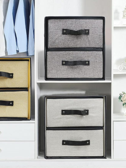 Linen Closet Organizer and Storage, Fabric Storage Drawer Organizer with 2 Drawers for Underwear, Sock, Bra, Small Items - Light Gray