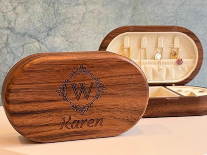 Mothers Day Gifts for Women - Personalized Wooden Jewelry Box - Custom Engraved Oval Jewelry Box Initial Letter, Unique Gift for Mom, Personalized Mothers Day Gifts for Grandma