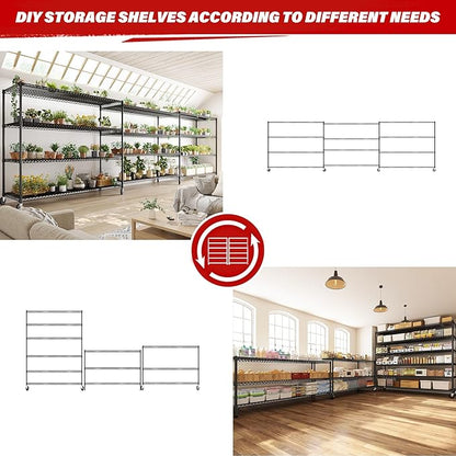 REIBII 82.6" H*60''W*17.7" D Steel Heavy Duty Wire Shelving with Wheels, 6-Tier Adjustable Storage Shelves 3598LBS Commercial Metal Shelves for Pantry, Garage, College Dorm School Industrial Shelving