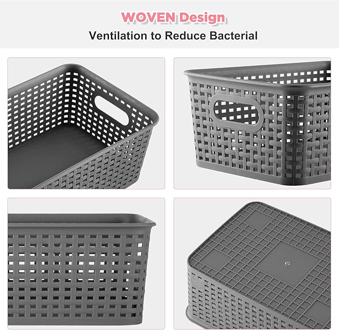 AREYZIN Small Storage Bins Plastic Storage Baskets Set of 6 Sturdy Small Pantry Organizer Bins Organization and Storage Shelves Baskets for Organization, Countertops, Desktops, Cabinets, Bedrooms