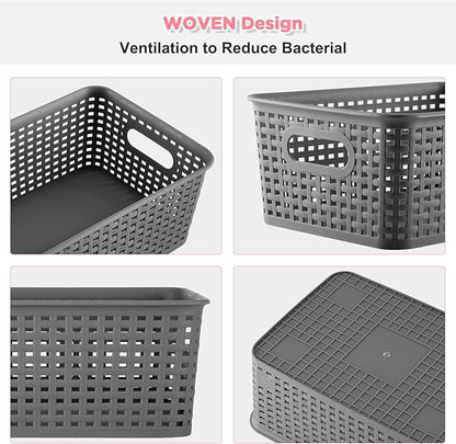 AREYZIN Small Storage Bins Plastic Storage Baskets Set of 6 Sturdy Small Pantry Organizer Bins Organization and Storage Shelves Baskets for Organization, Countertops, Desktops, Cabinets, Bedrooms