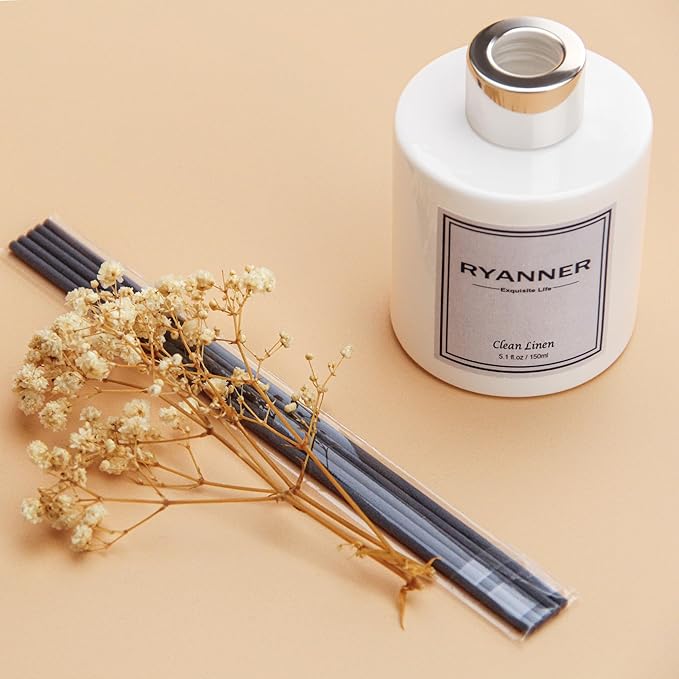 RYANNER Reed Diffuser Set,5.1 fl oz Clean Linen Scent Diffuser with Sticks Home Fragrance Reed Diffuser with Essential Oil for Bathroom Shelf Decor&Air Freshener,Home Bathroom Office Decor & Gifts