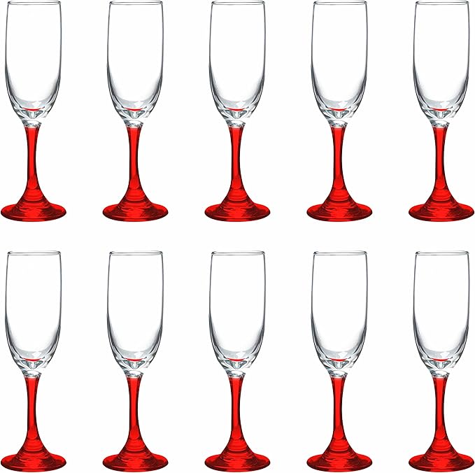DISCOUNT PROMOS Premiere Champagne Flutes 6.25 oz. Set of 10, Bulk Pack - Elegant Drinkware for Weddings, Events, & Promotional Gifts - Red