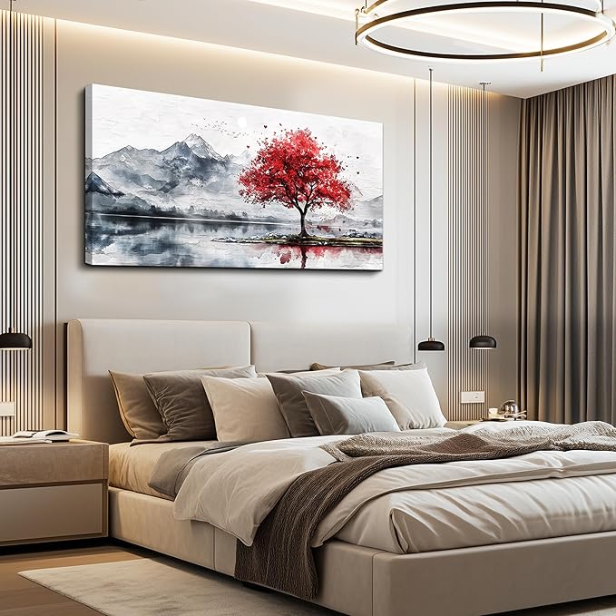 MHARTK66 Mountain Wall Art 48 X 24 Home Wall Decor For Living Room Large Canvas Wall Art Bedroom Country Landscapes Wall Pictures Black And White Poster For Dining Room Modern Office Art Work