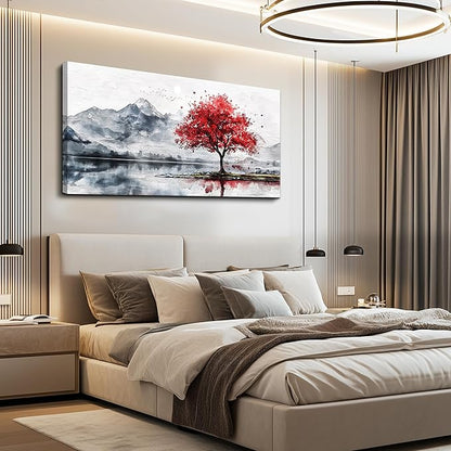 MHARTK66 Mountain Wall Art 48 X 24 Home Wall Decor For Living Room Large Canvas Wall Art Bedroom Country Landscapes Wall Pictures Black And White Poster For Dining Room Modern Office Art Work