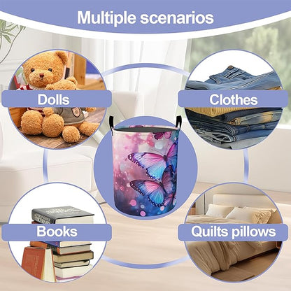 Purple Lavender Laundry Basket, Butterfly Oxford Cloth Laundry Hamper With Handle Foldable Portable Clothes Storage Basket Storage Bag For Laundry Room/Bathroom/Bedroom/Dormitories
