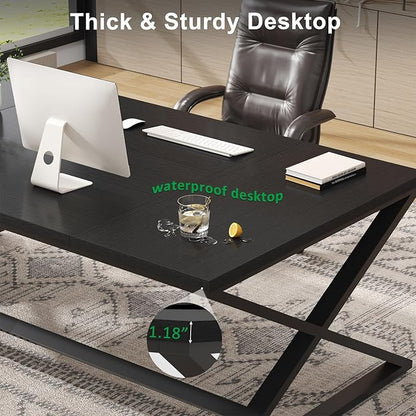 IBF Black Desk, Large Home Office Work Desk, 78.7” Long Computer Desks, Simple Wide Study Writing Desk, Wood Metal Double PC Executive Workstation Gaming Desk Computer Table for Bedroom, Black Oak