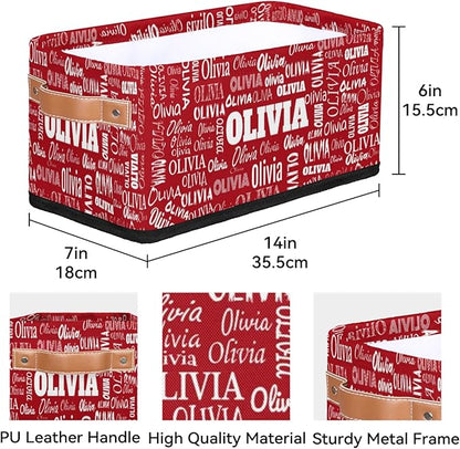 Personalized Small Kids Toys Box with Name, Custom Solid Red Nursery Baskets, Women Makeup Organization Custom Storage Toilet Paper Organizer