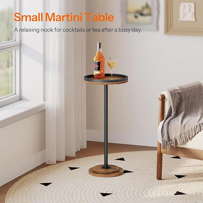 HOOBRO Small Round Side Tables, Set of 2, Drink Tables, Coffee Martini Tables with Pedestal Accent for Small Spaces in Living Room, Bedroom, Sofa Couch, Rustic Brown BF168BZP201