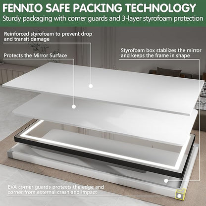 FENNIO Full Length Mirror with Lights, 80" x 36" LED Full Body Mirror, Wall Mounted Hanging Mirror with Lights for Bedroom, Salon, Dimmable & 3 Color Lighting, Tempered Glass