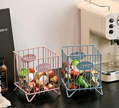 Coffee Pod Holders for Counter, Nespresso Pods Holder, K-Cup Holder, Metal Coffee Pod Basket, Espresso Pods Organizer, Countertop Organizer for Keurig Kcups & Espresso Capsules (Pink)