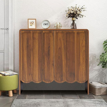 ORRD Sideboard Buffet Cabinet Set of 2, Accent Storage Cabinets with 2 Doors, Farmhouse Wood Cabinet with Adjustable Shelves and Wave Panel for Living Room, Dining Room, Entry - Walnut | 2 Doors, Adjustable Shelves, Wave Panel