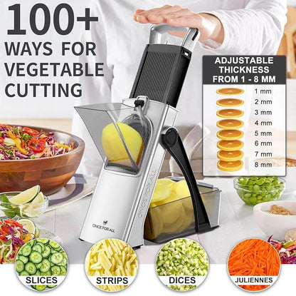 ONCE FOR ALL Upgrade Safe Mandoline Slicer Plus, Biger Size, Adjustable Vegetable Food Chopper Potato Fries Cutter, Detachable Blade, Kitchen Chopping Artifact, Gift (Black)