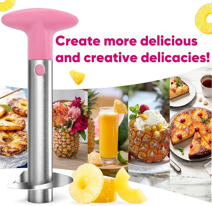 Pineapple Corer, [Upgraded, Reinforced, Thicker Blade] Newness Premium Pineapple Corer Remover, Stainless Steel Pineapple Core Tool for Home & Kitchen with Sharp Blade for Diced Fruit Ring (Pink)
