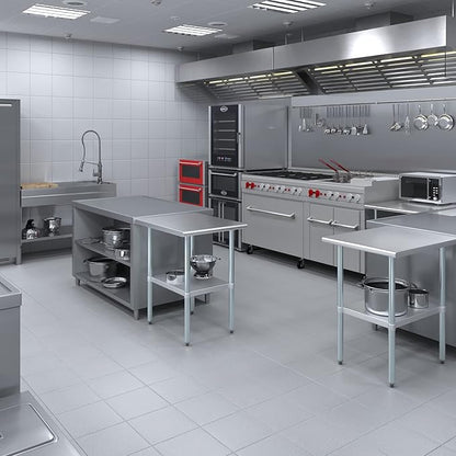 AmGood 30 in. x 24 in. Stainless Steel Work Table | Metal Kitchen Food Prep Table | NSF