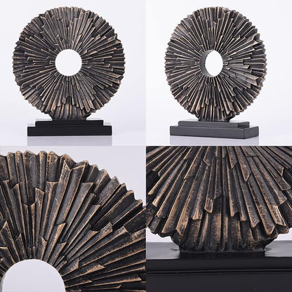 DOVDOV Black and Gold Home Decor Statue, Unique Office Decor, Round Line Medallion Statue for Room Decor, Shelf Top Decor, Entryway Entry Table, Floor Mantle Decor and Home Panel Decorations