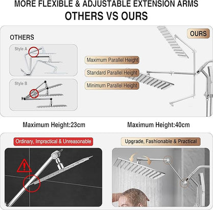 All Metal 12 Inch Rain Shower Head with Handheld Built-in Power Wash Mode, High Pressure Waterfall Rainfall Square Shower Heads with 16" Adjustable Extension Arm, Dual Showerhead(Chrome)