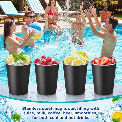 Mimorou 20 Pack 8 oz Stainless Steel Pint Cups Metal Cups Unbreakable Drinking Water Tumblers Stackable Tumbler for Adults Bar Home Restaurant Travel Picnic Camping Outdoor (Black)