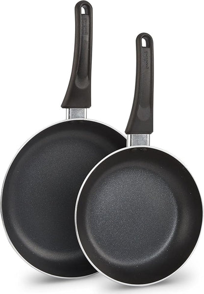 GoodCook Nonstick Aluminum Frying Pan Set, 8" and 10" Skillets, Black, Even Heating, Stay-Cool Ergonomic Handle, PFOA-Free Nonstick Coating, Ideal for Sautéing, Searing, and Frying