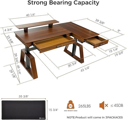 EUREKA ERGONOMIC Electric Standing Desk with Dual Drawers,63 Inches Height Adjustable L-Shaped Office Desk,Sit Stand desk Ergonomic Executive Desk Computer Workstations with Monitor Stand,Right/Walnut