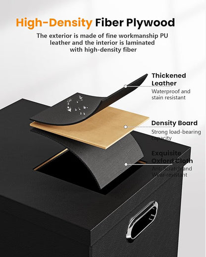 2 Pack File Storage Organizer Box, Portable Filing With Lid, Fit for Letter/Legal Folder Storage, Black (Leather)