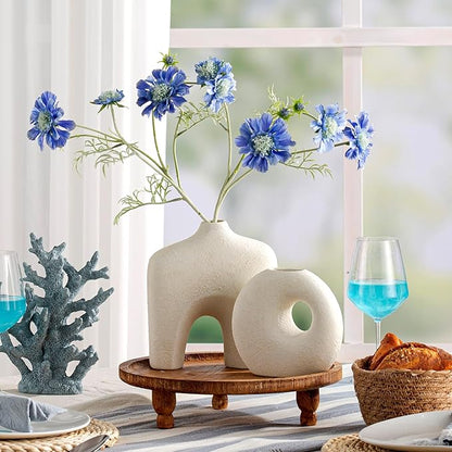 Dobbyby Ceramic Vase Set of 2, Modern Donut Vases for Minimalist Nordic Home Decor, Waterproof Round Vase, Decorative Centerpiece Vases for Living Room, Entryway, Table Decor (02-Rustic Cream)