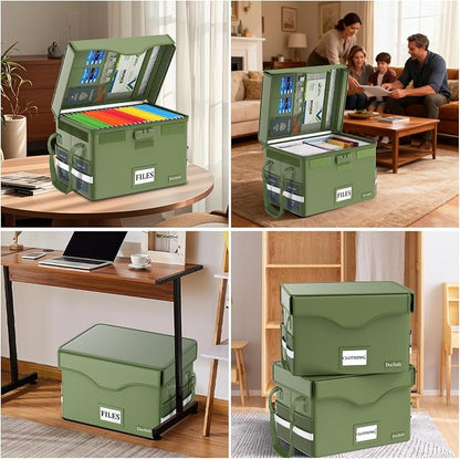 DocSafe 5200°F Fireproof Document Box with Lock,Heat Insulated File Organizer Storage with Pockets,Collapsible Portable Home Office File Safe Box with Handle for Hanging Letter/Legal Folders, Green