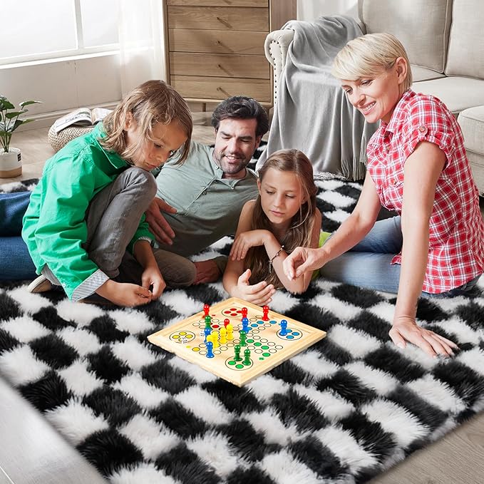 Area Rugs for Bedroom Living Room,5x8 Black and White Fluffy Soft Checkered Rug Fuzzy Shag Shaggy Carpet, Indoor Plush Floor Rugs for Teen Dorm Home Decor