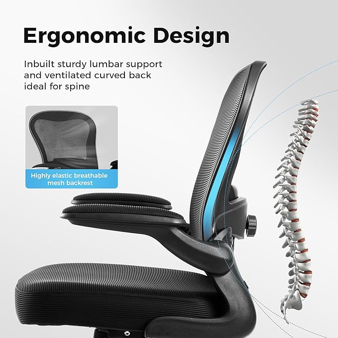 MAISON ARTS Office Chair, Ergonomic Desk Chair with Height Adjustable Lumbar Support, Mesh Design, Flip-up Armrests, Rocking Backrest, Executive Rolling Swivel Comfortable Task Chair for Home Office