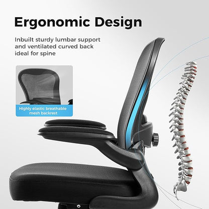 MAISON ARTS Office Chair, Ergonomic Desk Chair with Height Adjustable Lumbar Support, Mesh Design, Flip-up Armrests, Rocking Backrest, Executive Rolling Swivel Comfortable Task Chair for Home Office