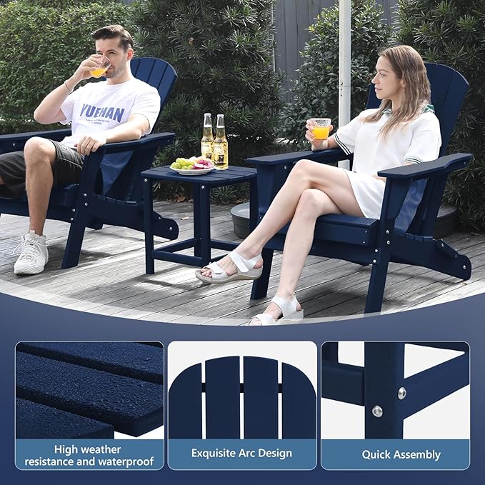 Plawdlik Hdpe Outdoor Adirondack Side Table, Wooden Textured, Set for Patio, Garden, Porch, Pool Composite Patio, Backyard, Bathroom and Indoor, Maintenance & Weather Resistant(Navy Blue)
