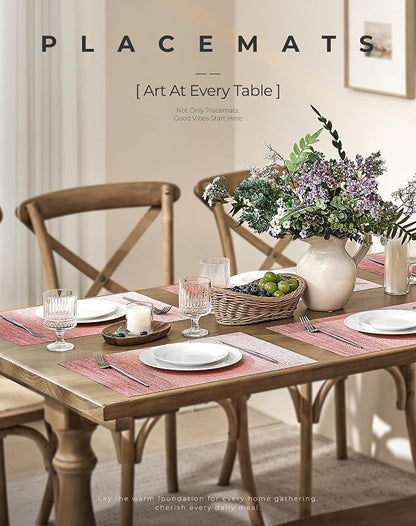 Leetaltree Gradient Pink Woven Placemats Set of 24 - Heat Resistant Non-Slip Place mats for Dining Table, Washable Durable PVC Vinyl Woven Table Mats(Gradient Pink, 24)